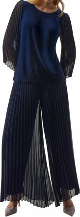 Joseph Ribkoff Pleated Chiffon Wide-Leg Pants In Navy
