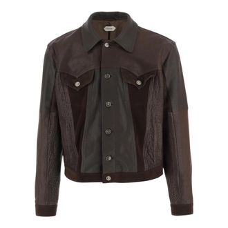 Versace Leren Blouson - Heren - Zomerjassen - Bruin - L - Katoen - Jassen
