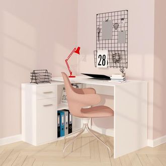 Dmora Escritorio Linaza, Esquinero, Un Caj&oacute;n, 2 Estantes, 120x92x74h Cm Blanco