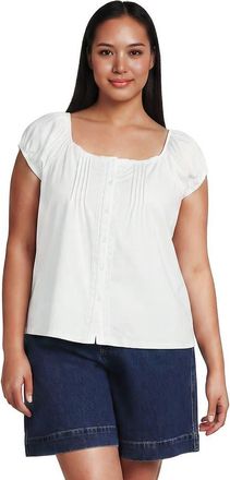 Lands End Plus Size Sleeveless Lightweight Jersey Pintuck Button Front Blouse in Ivory at Nordstrom, Size 3X