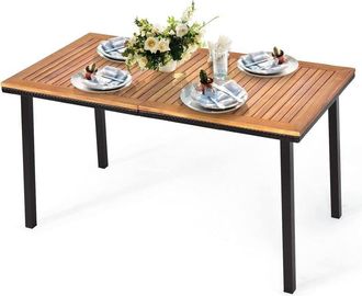 Costway Mesa de Jardín Mesa de Exterior con Agujero para Sombrilla Mesa de Madera y Marco de Metal para Terraza Patio Jardín 140x75x76cm - Costway