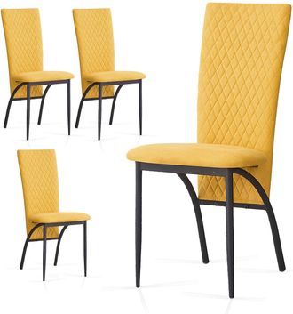 Matteo Yellow Suede Fabric Dining Chairs with Matte Metal Legs for Kitchen and Living Room 4Pcs