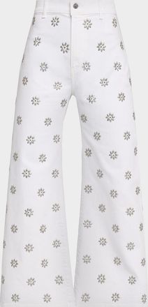 Veronica Beard Grant High-Rise Embellished Wide-Leg Jeans