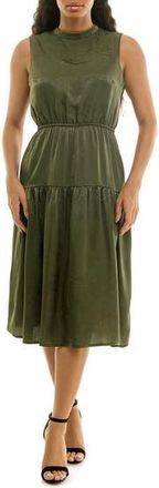 Nina Leonard Sleeveless Back Bow Tiered Dress in Dusty Sage at Nordstrom Rack, Size X-Large