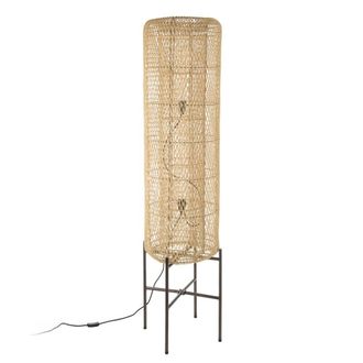 Macabane L&aacute;mpara de pie 39x39cm rat&aacute;n natural patas de acero negro