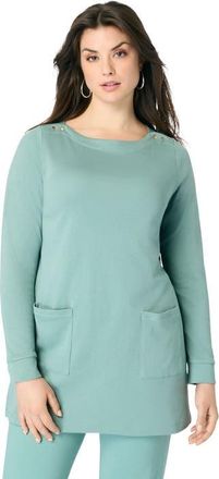 Roaman's Snap Button Boatneck Soft Knit Tunic in Cool Sage at Nordstrom, Size 20
