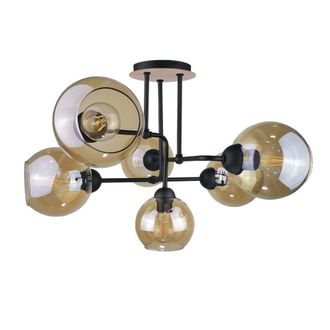 Netlighting Monde Multi Arm Semi Flush Ceiling Light Wood 55cm 6x E27 in Brown