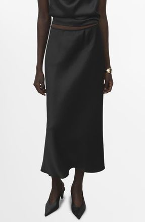 Mango Satin Midi Skirt in Black at Nordstrom, Size X-Large