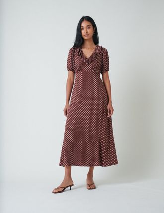 Nobody's Child Brown Polka Dot Fae Midi Dress