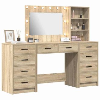 Berkfield Home Stunning 3-Piece Dressing Table Set with LED in Sonoma Oak Engine in Brown