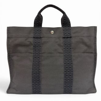 Herm&egrave;s Gray Polyamide Polyester Handbag Tote Bag (Pre-Owned)