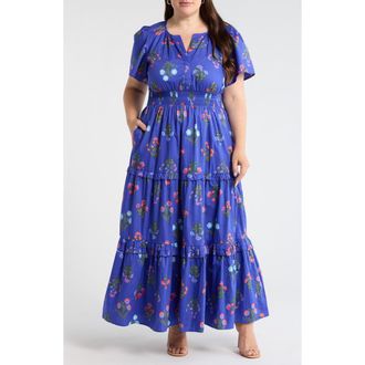 Sugarlips Palmer Floral Poplin Fit & Flare Maxi Dress in Navy at Nordstrom, Size 3X