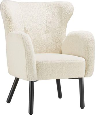 TecTake Sillón orejero acolchado y bouclé con 72 x 71 x 92 cm y 120 kg, beige