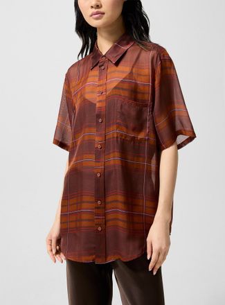 Silk Laundry Womens Sheer pure silk tartan pattern shirt