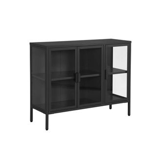 Sweeek Aparador industrial de metal y vidrio templado 3 puertas, 100cm