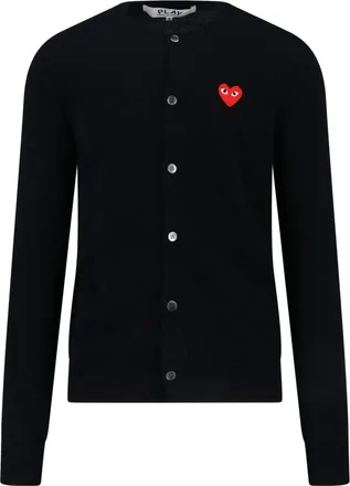 Comme Des Gar&ccedil;ons Ribbed Contrast Logo Black Wool Cardigan
