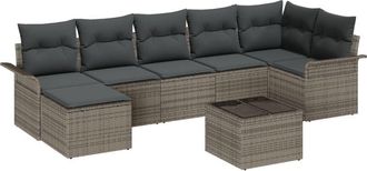 vidaXL Garden Sofa Set with Cushion 8 pcs Grey Poly rattan Vidaxl