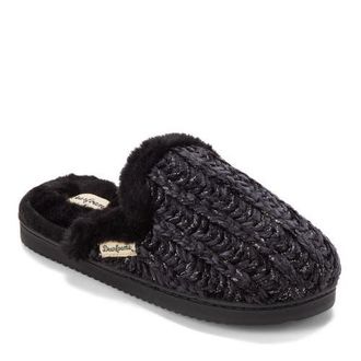 Dearfoams Paris Chenille Shaped Tab Scuff Slipper in Black at Nordstrom, Size X-Large M