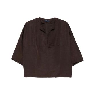 SOEUR Blouses, female, Brown, Size: XS Ilona V-neck Short-Sleeve Blouse