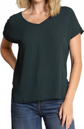Lola & Sophie V-Neck Drop Shoulder Top In Forest