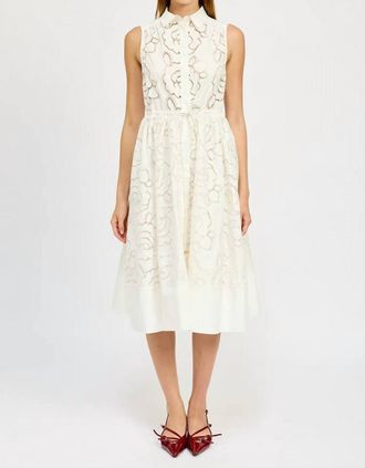 En Saison Embroidered Collar Midi Dress In White