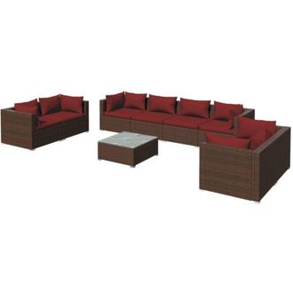 vidaXL 9 Pcs Garden Lounge Set Con Cojines Wicker Pe Brown