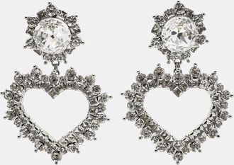 Alessandra Rich Heart Crystals Silver Tone Earrings