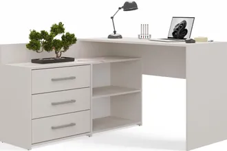 OEM Moline - Scrivania Angolare Con Contenitore - 3 Cassetti + 2 Ripiani - 120x50x76 Cm - Scrivania Per Computer