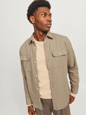 Jack & Jones Langarmhemd JACK & JONES JJEDARREN OVERSHIRT LS NOOS, Herren, Gr. XS, N-Gr, beige (crockery fit:solid), Twill, Obermaterial: 60% Baumwolle, 40% Polyes