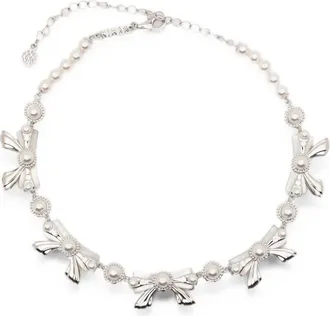 Yvmin Necklace With Bows And Pearls Pearl Bowknot Nacre