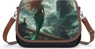 Generic Mermaid with Ship Crossbody Bags for Women Fashion Leather Shoulder Handbags With Adjustable Strap