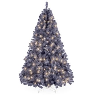 Best Choice Products Pre-Lit Charcoal Gray Christmas Tree, Artificial Full Holiday Decoration w/ Incandescent Lights