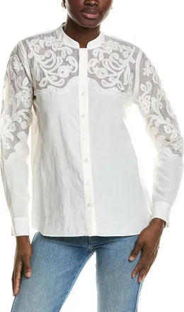 Elie Tahari The Leslie Linen-Blend Blouse