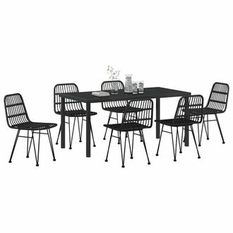 Berkfield Home Modern 7 Piece Garden Dining Set Black Poly Rattan