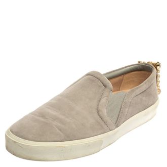 Stuart Weitzman Grey Suede Crystal Slip On Sneakers
