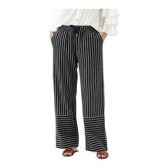 In Front Navy Striped Wide Leg Trousers - female - IN FRONT - Wide Trousers - Blue - XL - Trousers