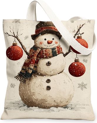 Generic Snow Man Canvas Tote Bags, Cute Winter Holiday Pattern Reusable Grocery Bags, Lightweight Washable Shoulder Strap Canvas for Shopping Travel 13x15 Inc