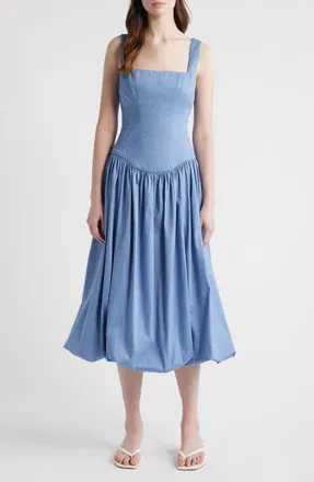 Black Halo Birdie Drop Waist Fit & Flare Midi Dress in Cornflower Blue at Nordstrom, Size 12