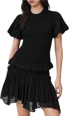 AllSaints Dael Smocked Puff Sleeve Top in Black at Nordstrom Rack, Size X-Small