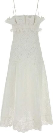 Alberta Ferretti White Lace Knitted Maxi Dress