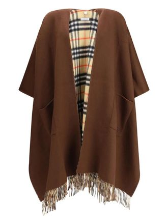 Burberry embroidered fringed cape - women - Wool/Cashmere - OS - Brown