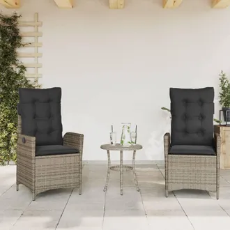 vidaXL Vidaxl - Sillones Reclinable Jard&iacute;n Y Cojines 2 Uds Rat&aacute;n Sint&eacute;tico Gris