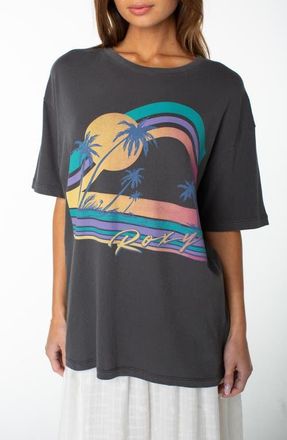 Roxy Heatwave Oversize Cotton Graphic T-Shirt in Phantom at Nordstrom, Size X-Small