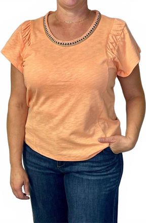 Democracy Womens Crochet Neck Knit Top In Peach