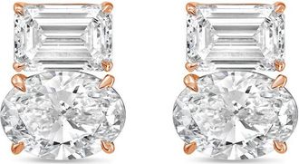 Diana M. Jewels 14kt rose gold 10.00 cts emerald and oval diamond earrings