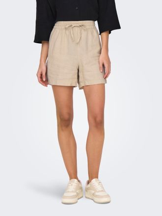 Jacqueline de Yong Shorts JDY JDYSAY HW LINEN STRING SHORTS WVN DIA, Damen, Gr. XS, N-Gr, beige (oatmeal detail:melange), Web, Obermaterial: 80% Viskose, 20% Leinen, mel