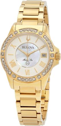 Bulova Marine Star Quartz Crystal White Dial Ladies Watch 98R294