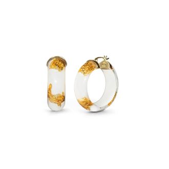 Gold & Honey Womens Mini Lucite Hoop Earrings In White Gold Leaf