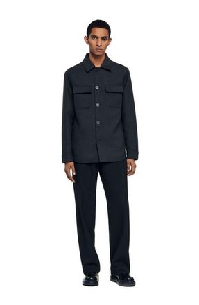 Sandro Wool Overshirt with pockets in Dark Grey at Nordstrom, Size Xx-Large