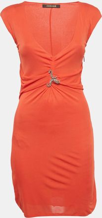 Roberto Cavalli Orange Jersey Draped Sleeveless Mini Dress